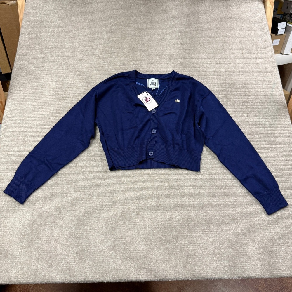 MSRP $59 Juicy By Juicy Couture Womens Juniors L Starlight Navy Cardigan Button